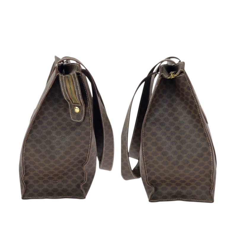 Celine Macadam Dark Brown Gold 2 Tote Shoulder Bag