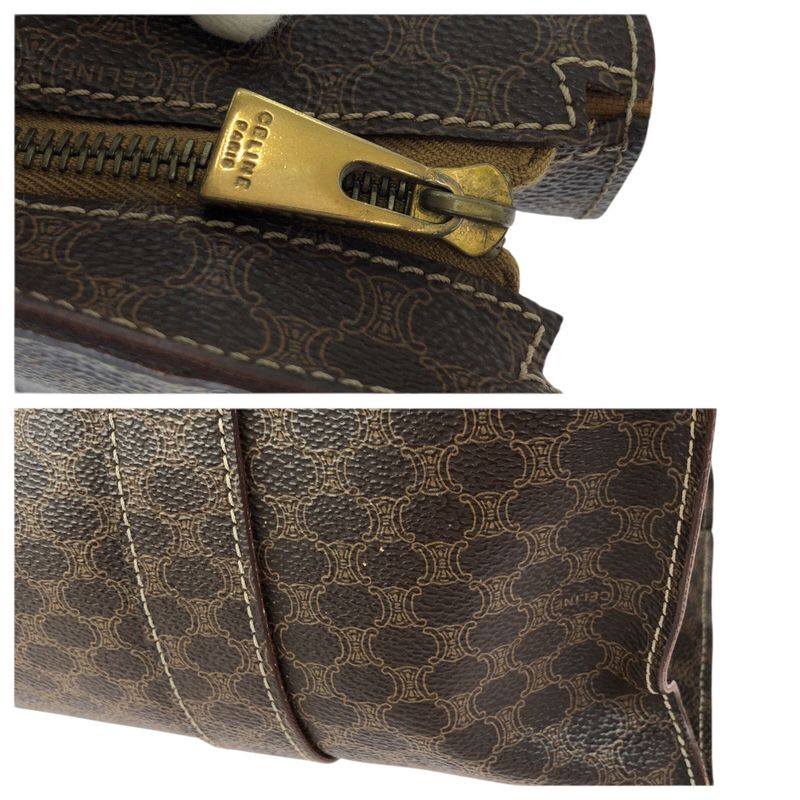 Celine Macadam Dark Brown Gold 2 Tote Shoulder Bag