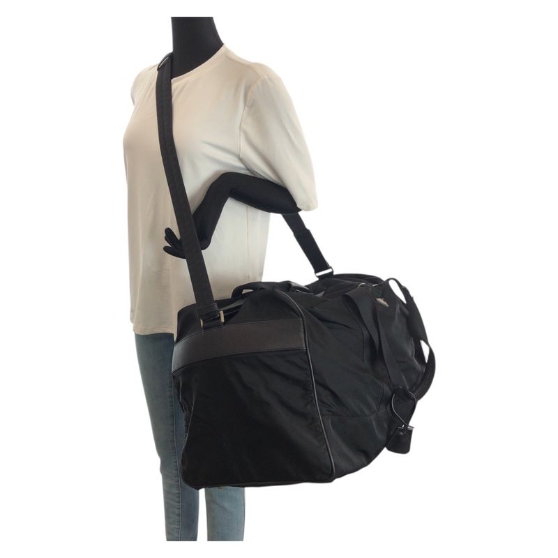Prada Tessuto Saffiano 2-Way Black Silver Nylon Leather Boston Bag