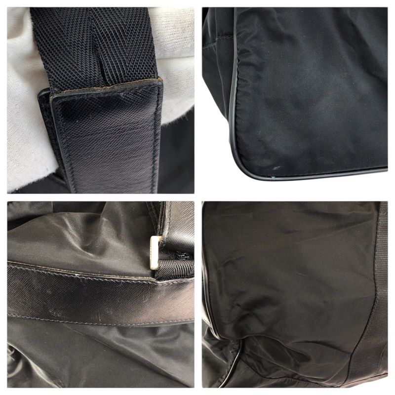 Prada Tessuto Saffiano 2-Way Black Silver Nylon Leather Boston Bag