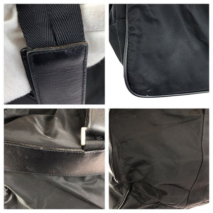 Prada Tessuto Saffiano 2-Way Black Silver Nylon Leather Boston Bag