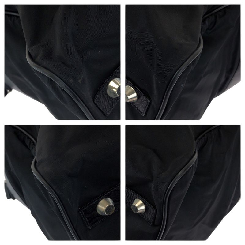 Prada Tessuto Saffiano 2-Way Black Silver Nylon Leather Boston Bag