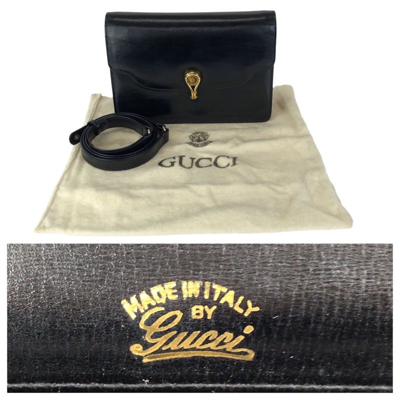 Gucci Vintage Taiga Eye Black Gold Leather Shoulder Bag Clutch