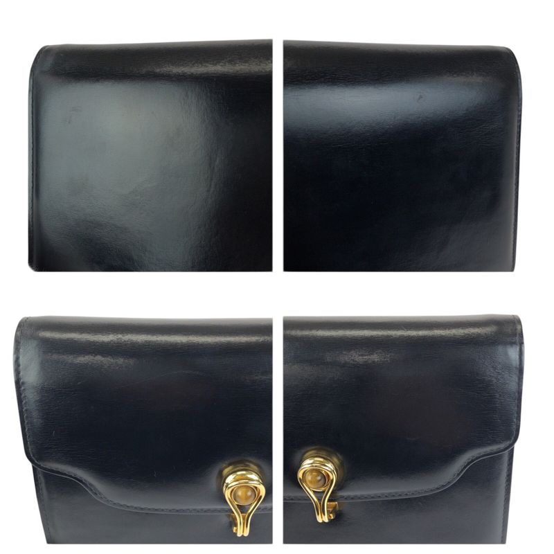 Gucci Vintage Taiga Eye Black Gold Leather Shoulder Bag Clutch