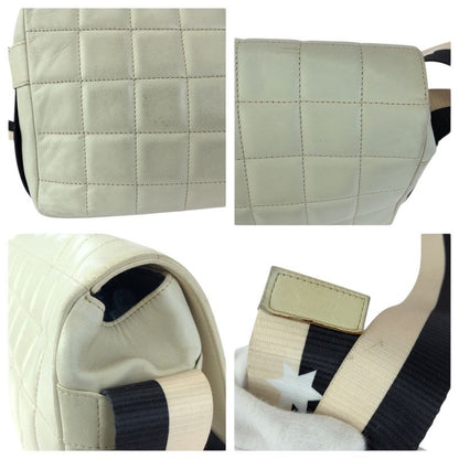 Chanel Vintage Choco Bar CC Logo Off White Black Gold Lambskin Shoulder Bag