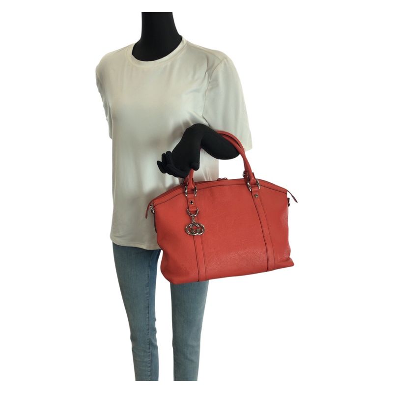 Gucci Interlocking Orange Pink Gunmetal Leather Tote