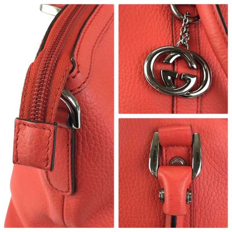Gucci Interlocking Orange Pink Gunmetal Leather Tote
