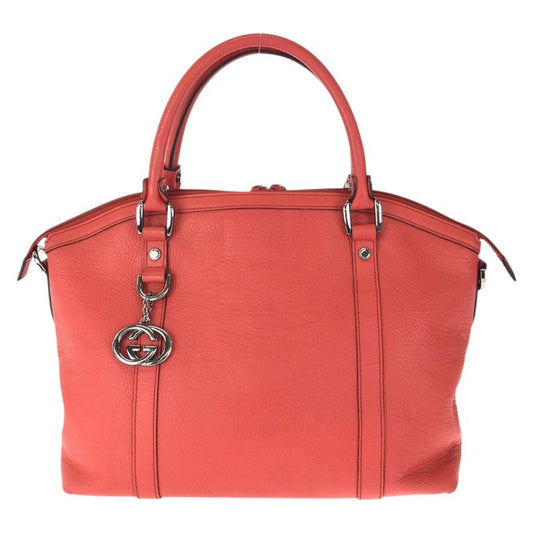 Gucci Interlocking Orange Pink Gunmetal Leather Tote