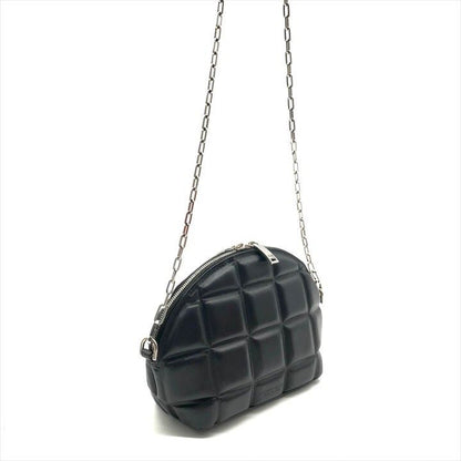 Bottega Veneta Padded Half Moon Chain Shoulder Bag Black Leather