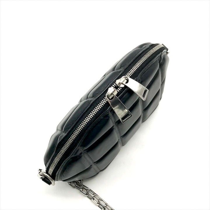 Bottega Veneta Padded Half Moon Chain Shoulder Bag Black Leather