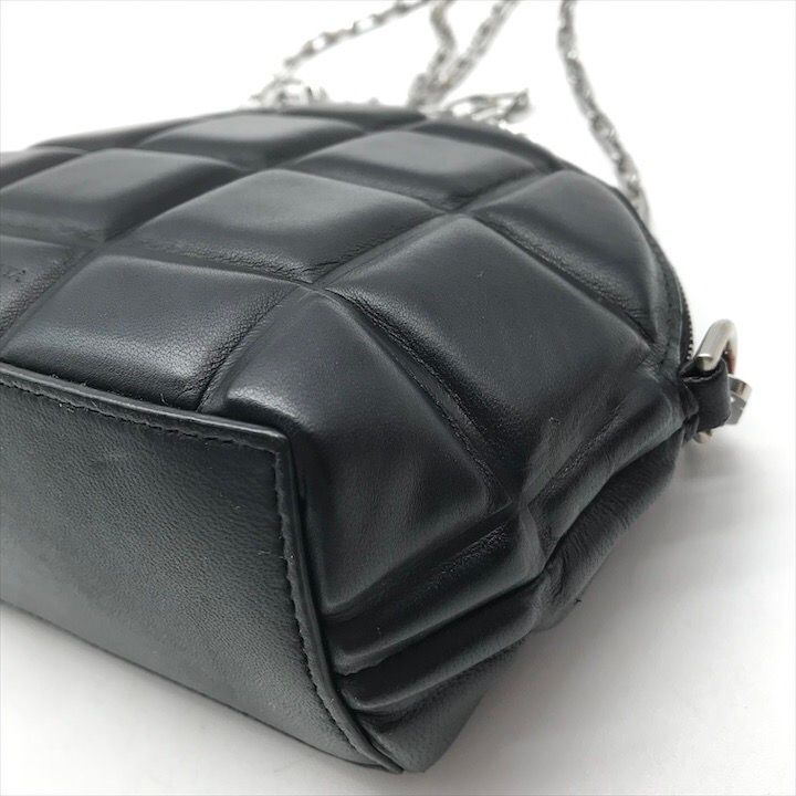 Bottega Veneta Padded Half Moon Chain Shoulder Bag Black Leather