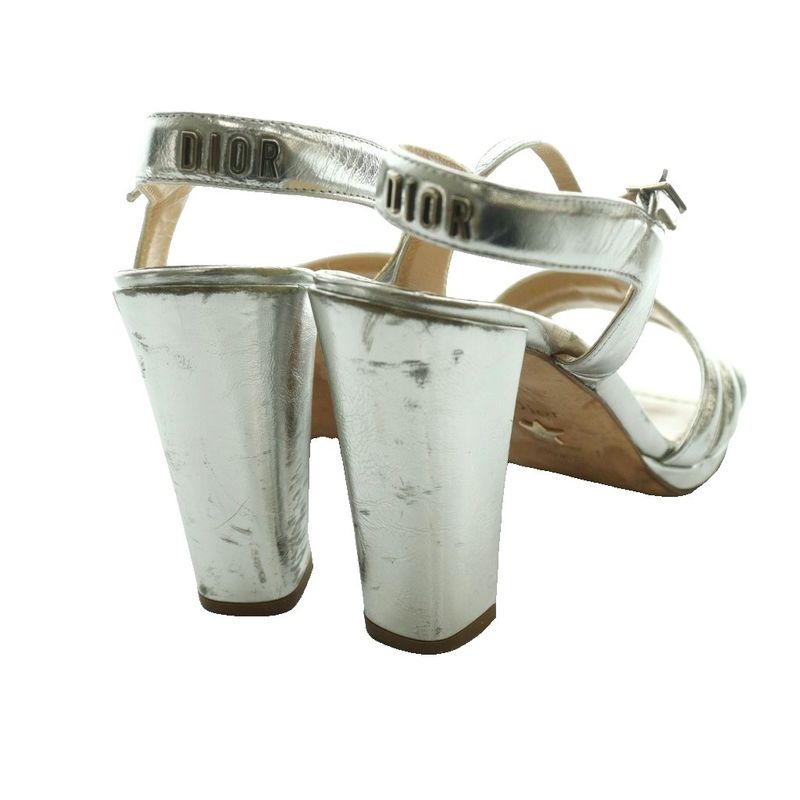 Prada Metallic Heel Sandals 37.5 Silver Color SS