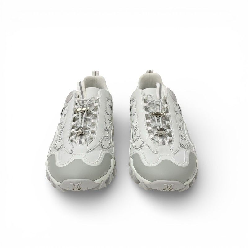 Louis Vuitton LV Lash Line Monogram Sneakers Shoes Fabric Leather White Gray