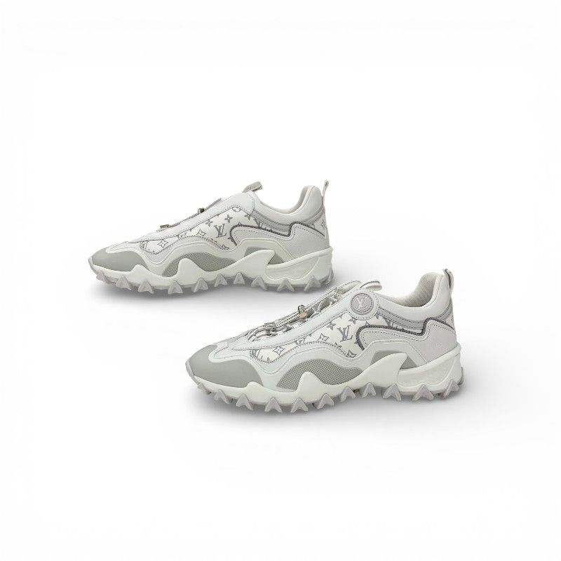 Louis Vuitton LV Lash Line Monogram Sneakers Shoes Fabric Leather White Gray