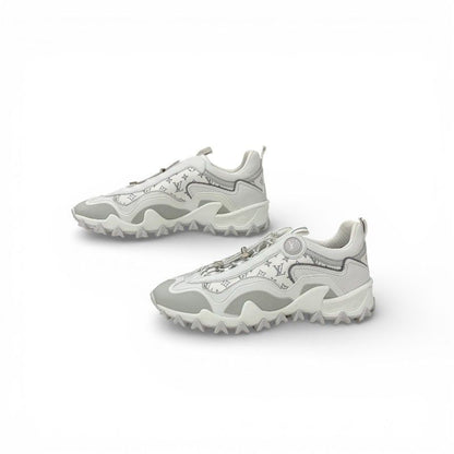 Louis Vuitton LV Lash Line Monogram Sneakers Shoes Fabric Leather White Gray