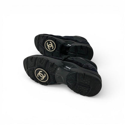 Chanel Sneakers Shoes Leather Fabric Suede Black CC Logo