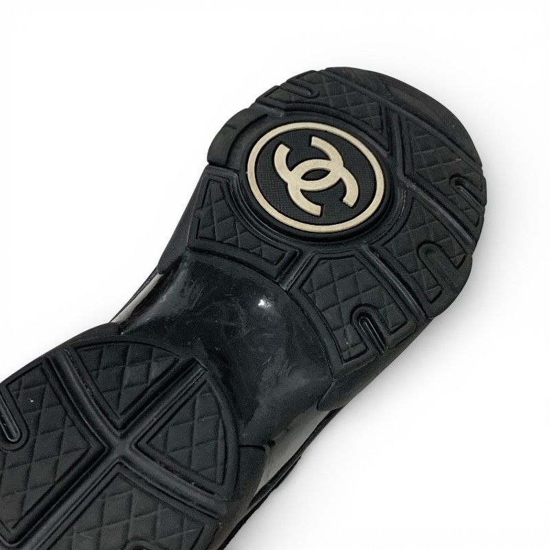Chanel Sneakers Shoes Leather Fabric Suede Black CC Logo