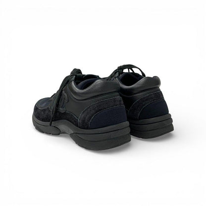 Chanel Sneakers Shoes Leather Fabric Suede Black CC Logo