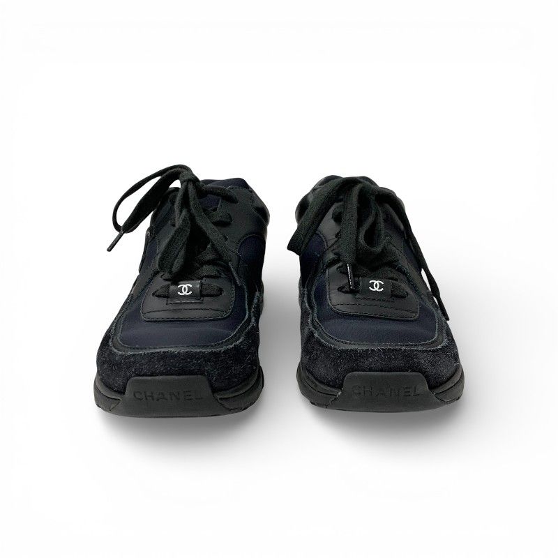 Chanel Sneakers Shoes Leather Fabric Suede Black CC Logo