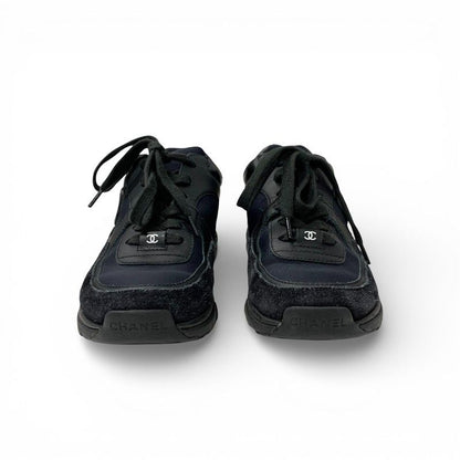 Chanel Sneakers Shoes Leather Fabric Suede Black CC Logo