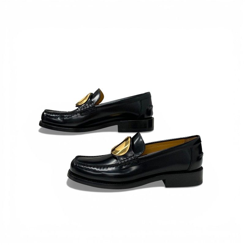 Dior Forever Loafers Leather Black Gold Cdlogo Plate Flat Shoes