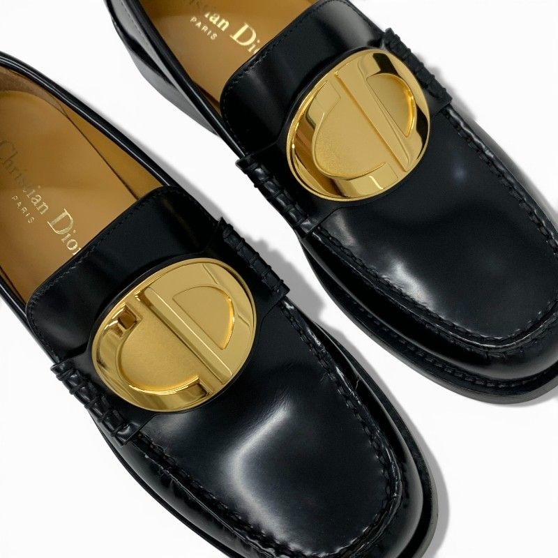 Dior Forever Loafers Leather Black Gold Cdlogo Plate Flat Shoes