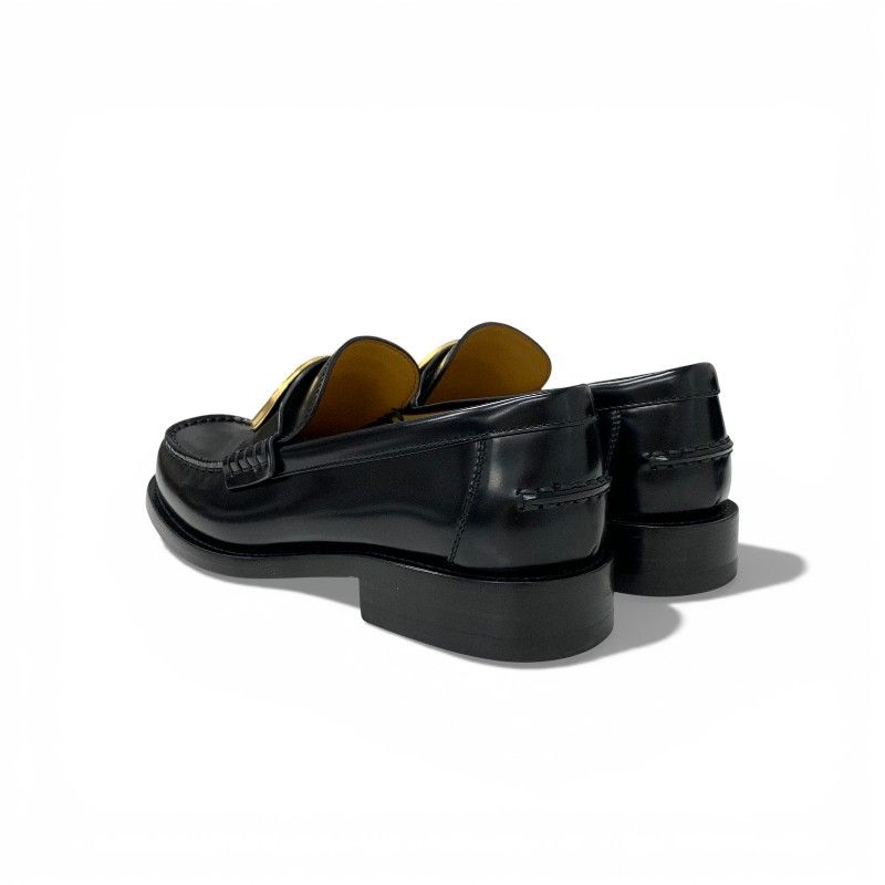 Dior Forever Loafers Leather Black Gold Cdlogo Plate Flat Shoes