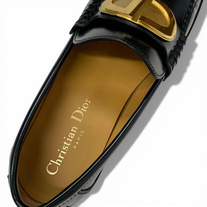 Dior Forever Loafers Leather Black Gold Cdlogo Plate Flat Shoes