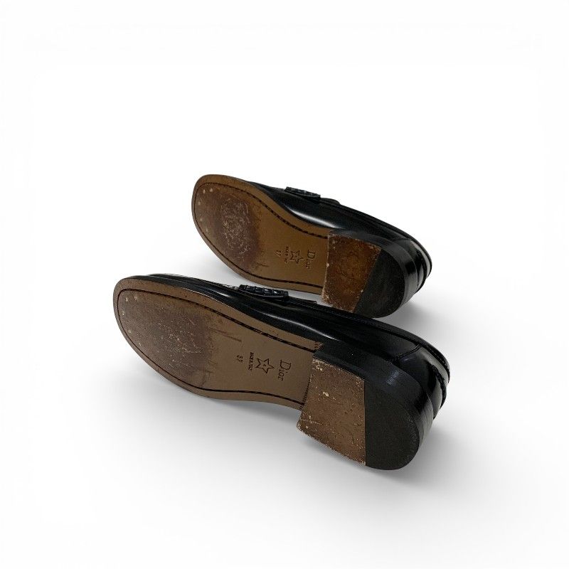 Dior Forever Loafers Leather Black Gold Cdlogo Plate Flat Shoes