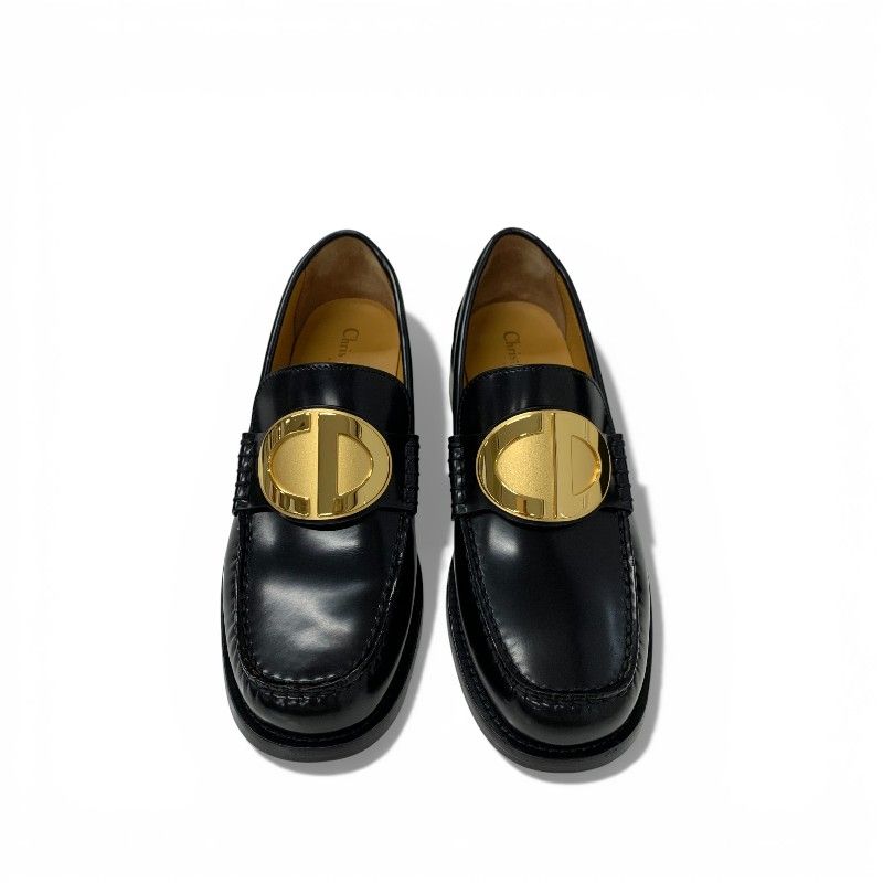 Dior Forever Loafers Leather Black Gold Cdlogo Plate Flat Shoes