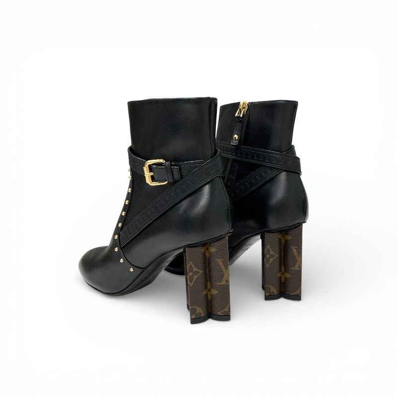 Louis Vuitton Silhouette Line Boots Short Shoes Leather Black Brown Gold Lvlogo