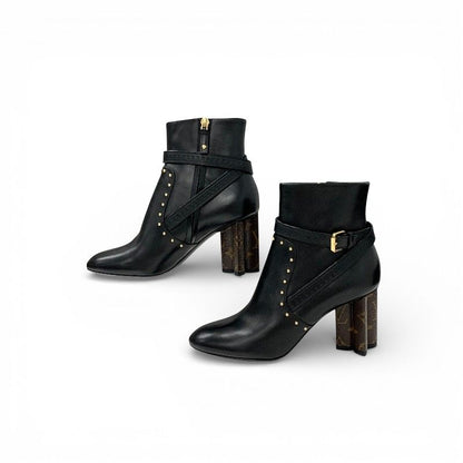 Louis Vuitton Silhouette Line Boots Short Shoes Leather Black Brown Gold Lvlogo