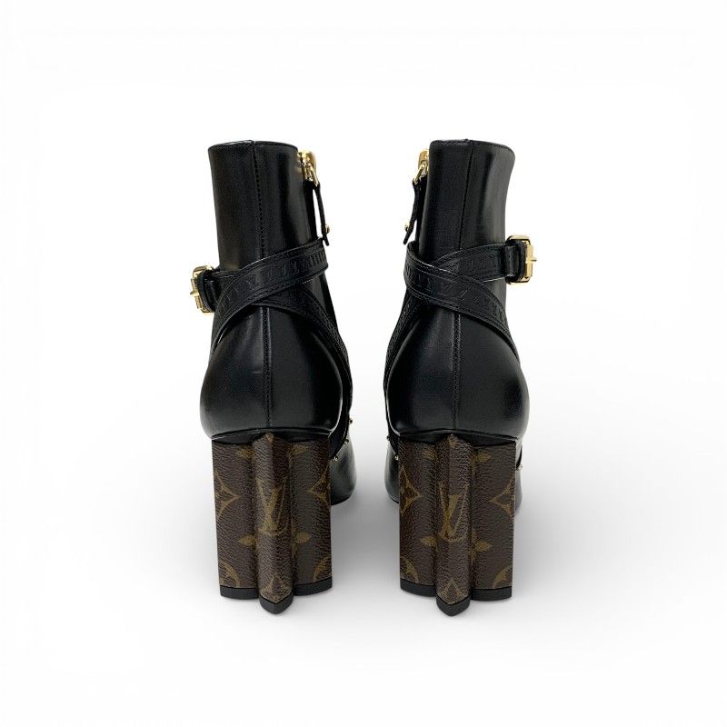 Louis Vuitton Silhouette Line Boots Short Shoes Leather Black Brown Gold Lvlogo