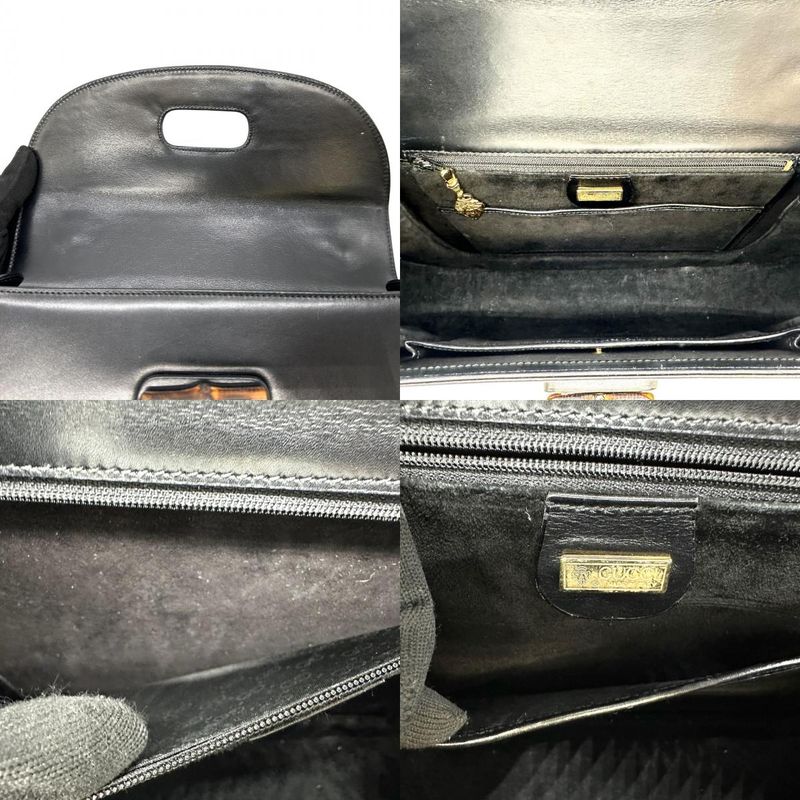 Gucci 000 46 Bamboo Handbag Leather Black Vintage