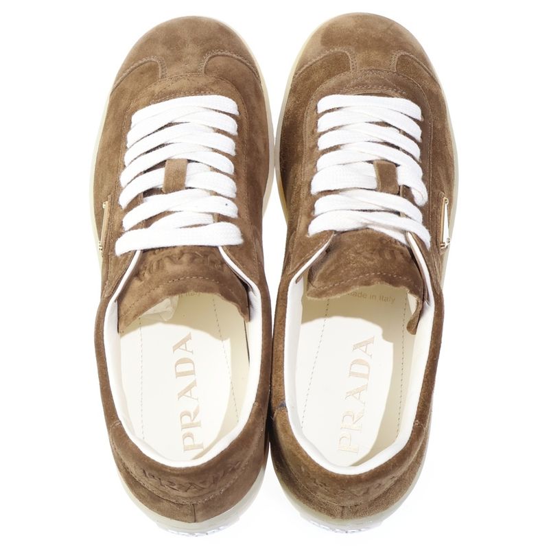 Prada Lane Suede Low Cut Sneakers Brown