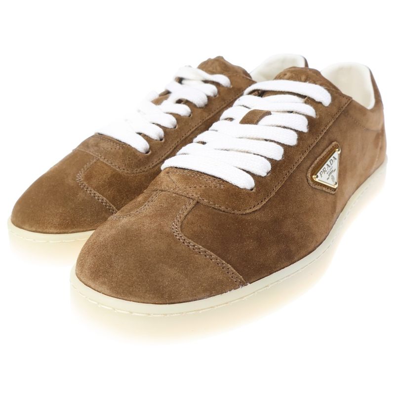 Prada Lane Suede Low Cut Sneakers Brown