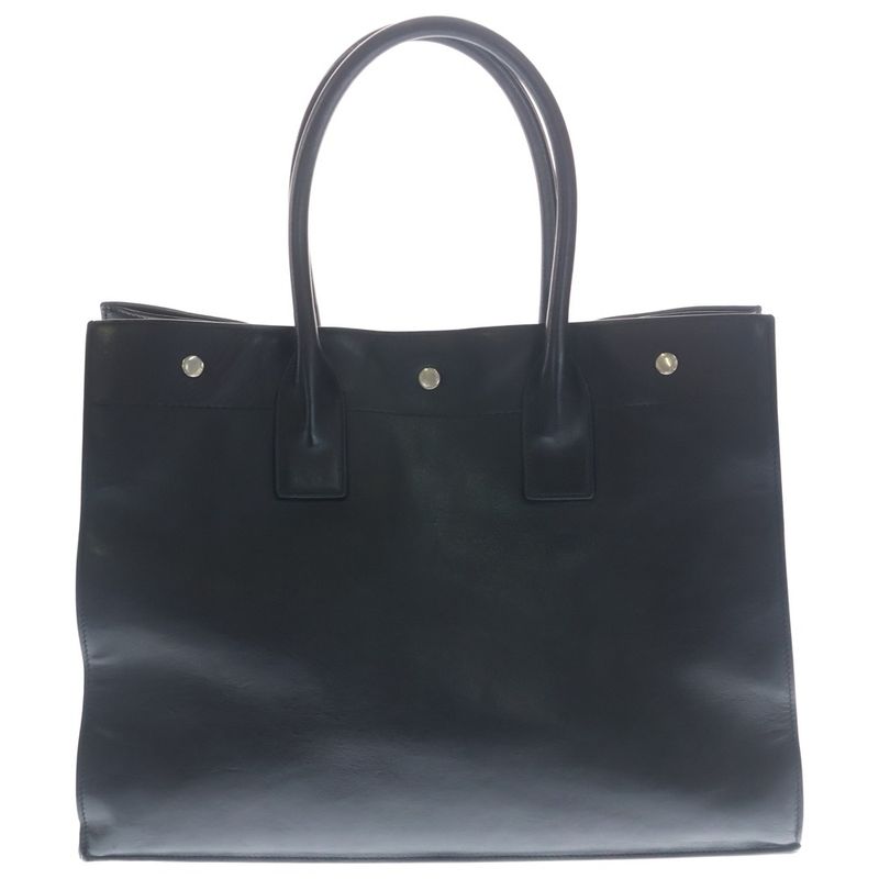 Saint Laurent Yves Ribe Goche Tote Black Leather Silver