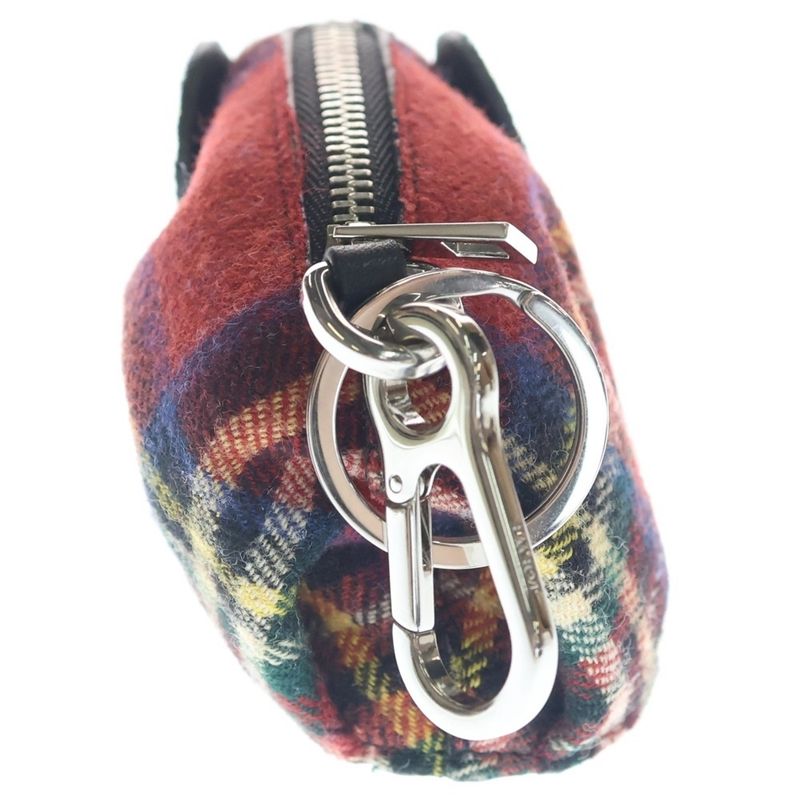 Loewe Charm Coin Purse Key Holder Red Tartan Gold