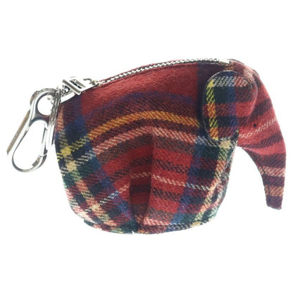 Loewe Charm Coin Purse Key Holder Red Tartan Gold