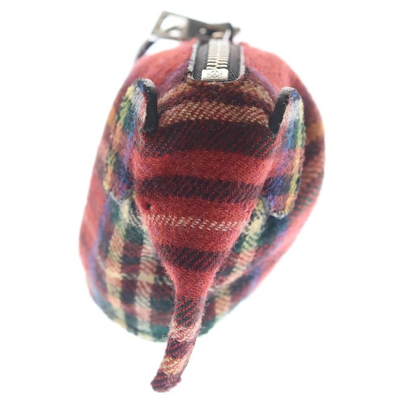 Loewe Charm Coin Purse Key Holder Red Tartan Gold