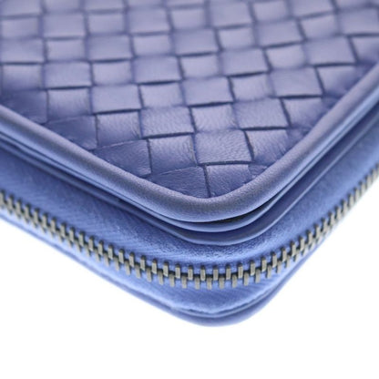 Bottega Veneta Intrecciato Bifold Wallet Mini Coin Case Purple Blue Leather