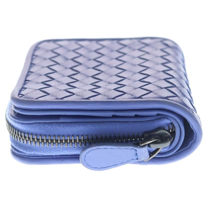 Bottega Veneta Intrecciato Bifold Wallet Mini Coin Case Purple Blue Leather