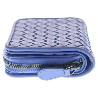 Bottega Veneta Intrecciato Bifold Wallet Mini Coin Case Purple Blue Leather