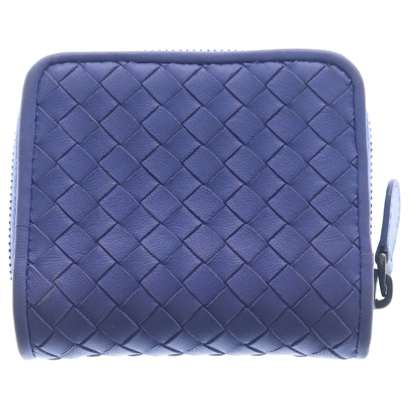 Bottega Veneta Intrecciato Bifold Wallet Mini Coin Case Purple Blue Leather