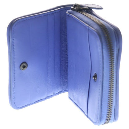 Bottega Veneta Intrecciato Bifold Wallet Mini Coin Case Purple Blue Leather