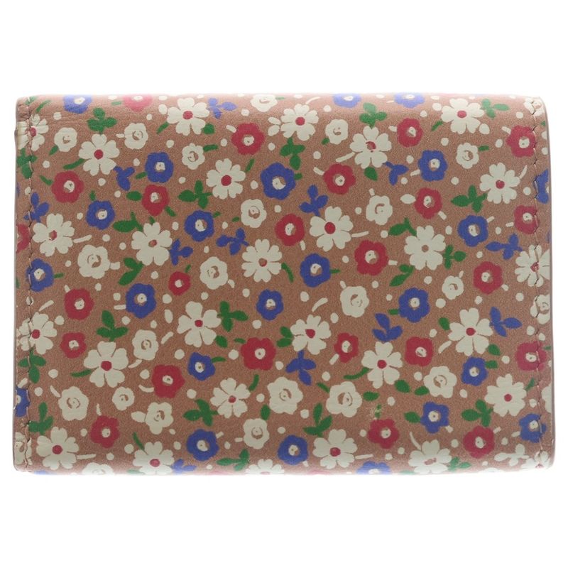 Miu Miu Flower Print Trifold Wallet Compact Coin Case Pink Leather Gold