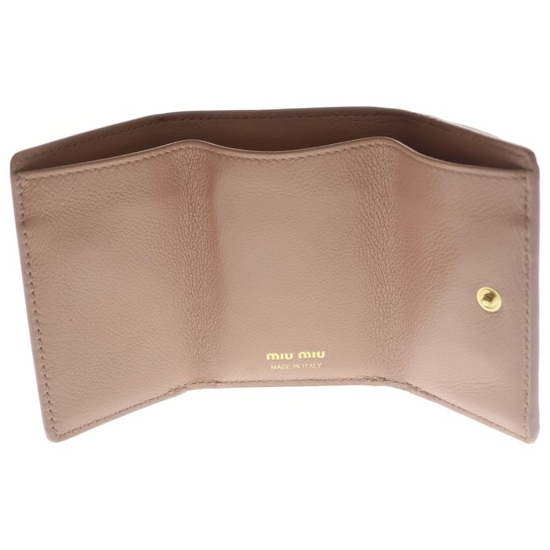 Miu Miu Flower Print Trifold Wallet Compact Coin Case Pink Leather Gold