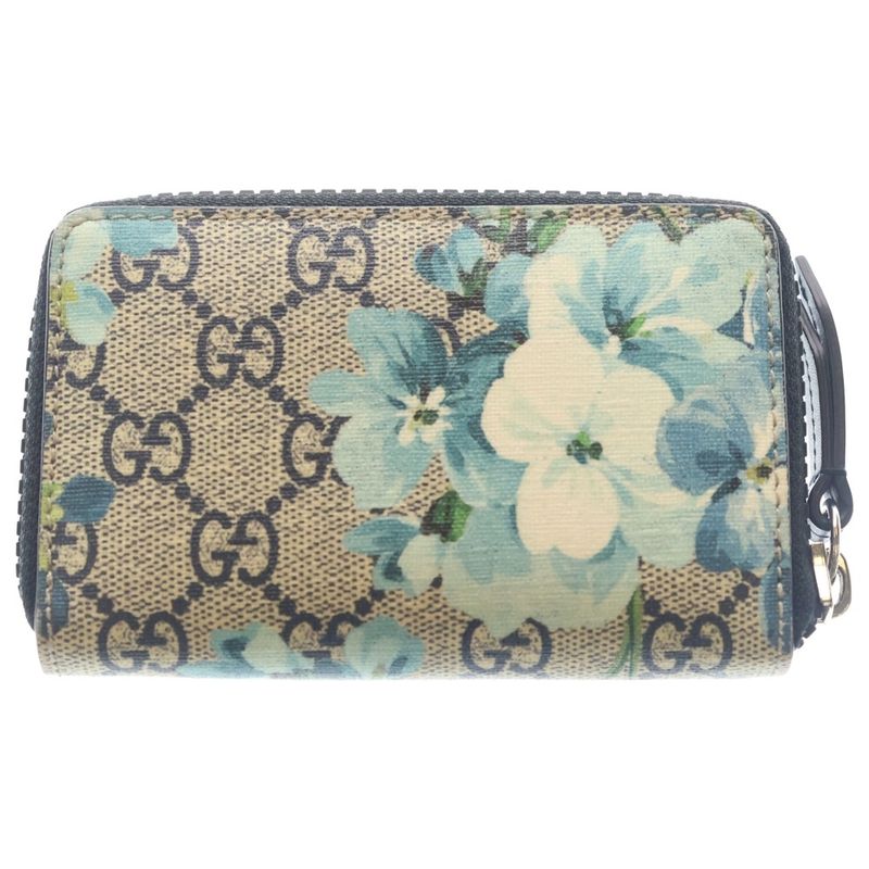 Gucci GG Blooms Flower Floral Pattern Mini Wallet Coin Case Beige Light Blue