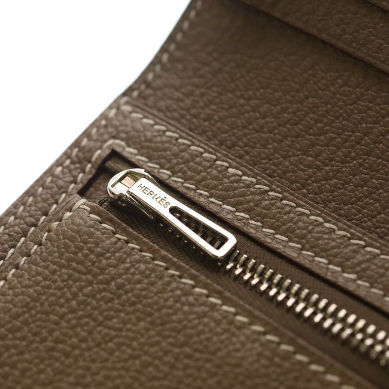 Hermes Bearn Souffle Ficelle Lycee Wallet Card Case Beige Silver