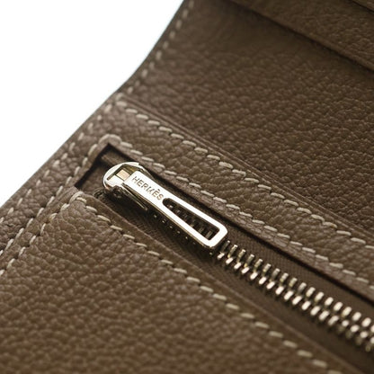 Hermes Bearn Souffle Ficelle Lycee Wallet Card Case Beige Silver